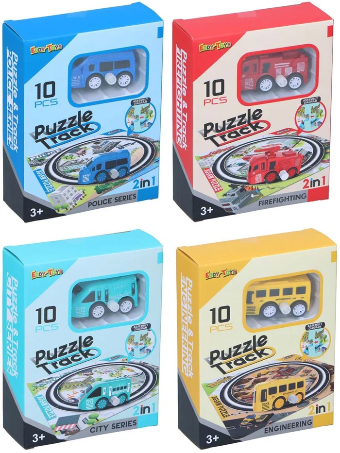 2-in-1 Spoorpuzzel met Auto, 9st.