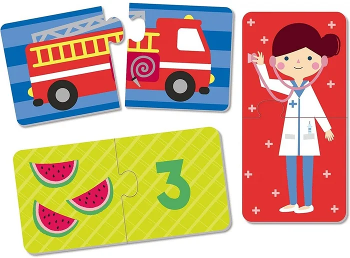 3 in 1 puzzels voertuig, getal en beroep