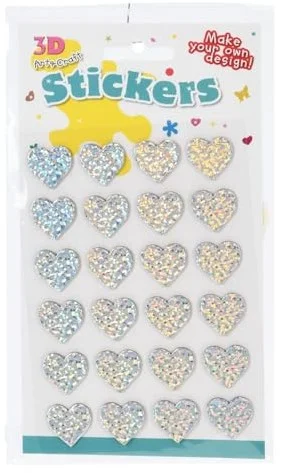 3D Stickers Hartjes, 24st.