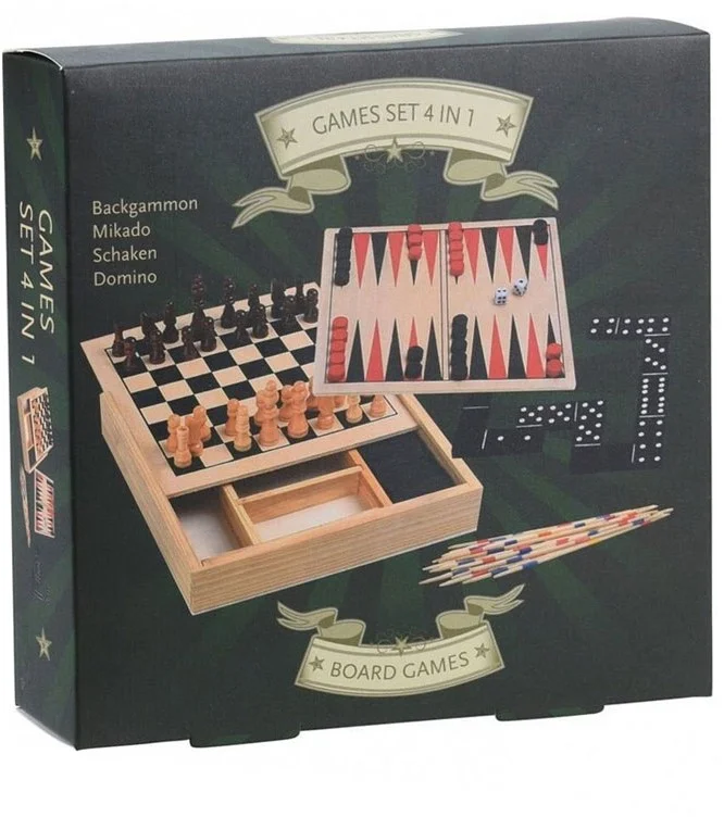 4-in1 Houten Spellendoos, 17cm