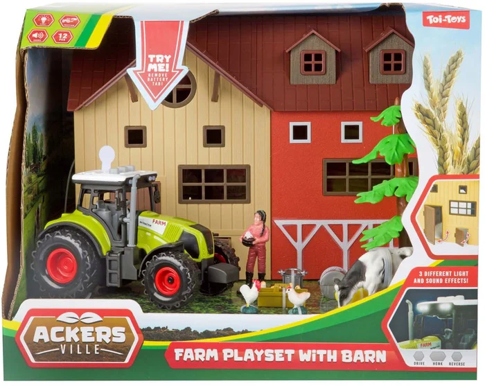 Ackers Ville Boerderij met Tractor Licht en Geluid Speelset, 12dlg.