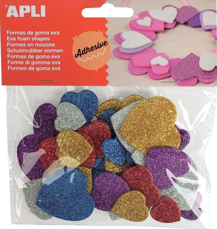 Apli Apli EVA Foam Harten met Glitters – 50 stuk