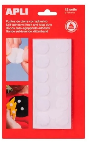 Apli Apli Klittenband Rond Zelfklevend – d 19 mm – Wit – 12 stuk