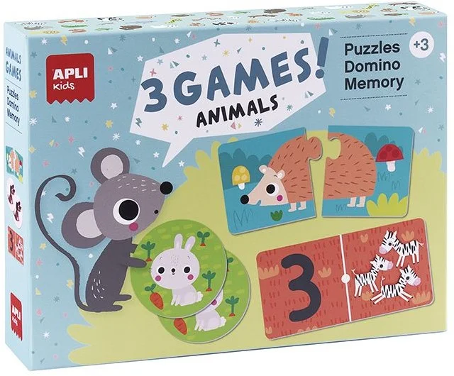 APLI Kids APLI – 3 Tierspiele (Puzzle, Memory, Domino)