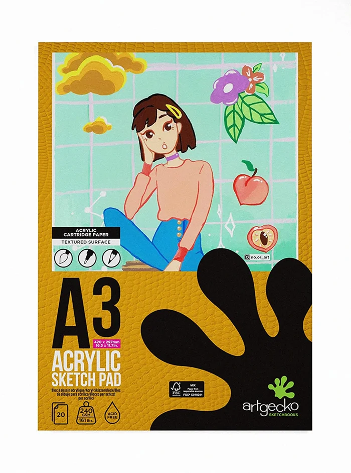 Artgecko Artgecko Pro Skizzenblock A3 Acryl 240gr 20 Blatt Weiß