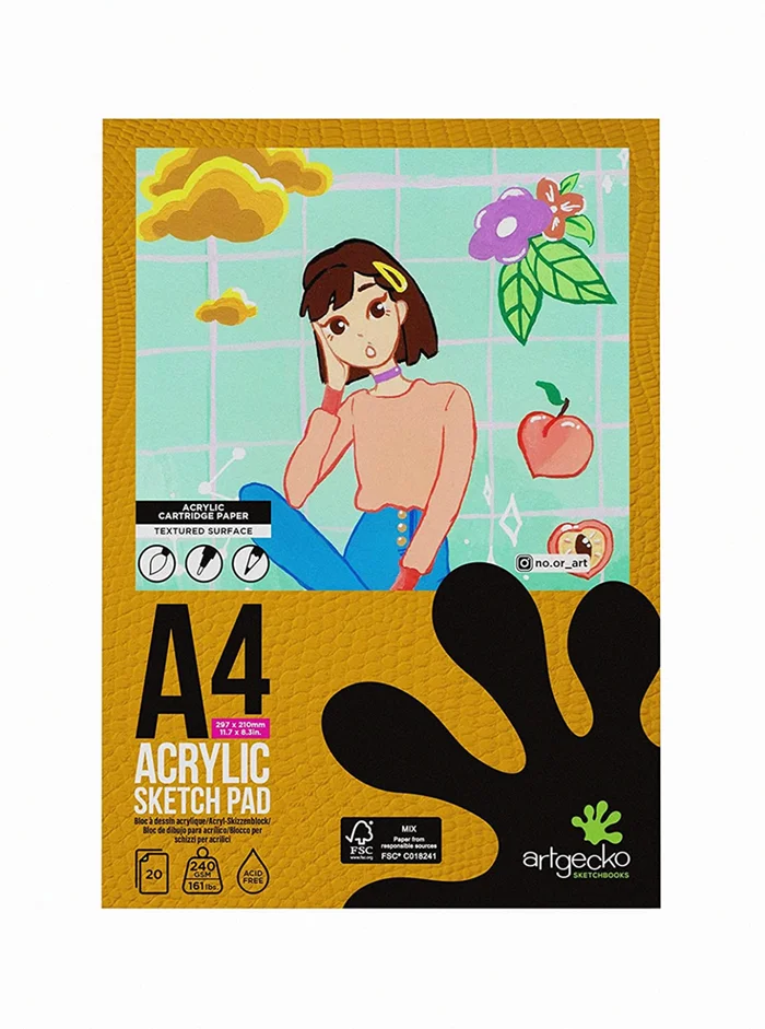 Artgecko Artgecko Pro Skizzenblock A4 Acryl 240gr 20 Blatt Weiß