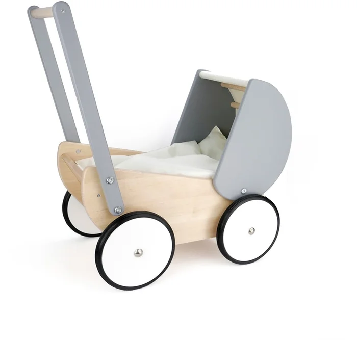 Bajo Puppenwagen aus Holz – Grau