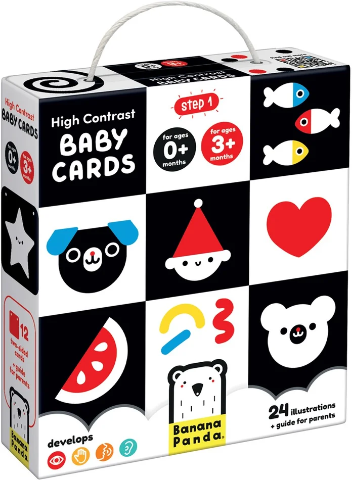 Banana Panda 12 High Contrast Look and Feel Baby Buch Karten / Schwarz Weiß Baby Spielzeug Buch von 0 Monaten – 16x16cm