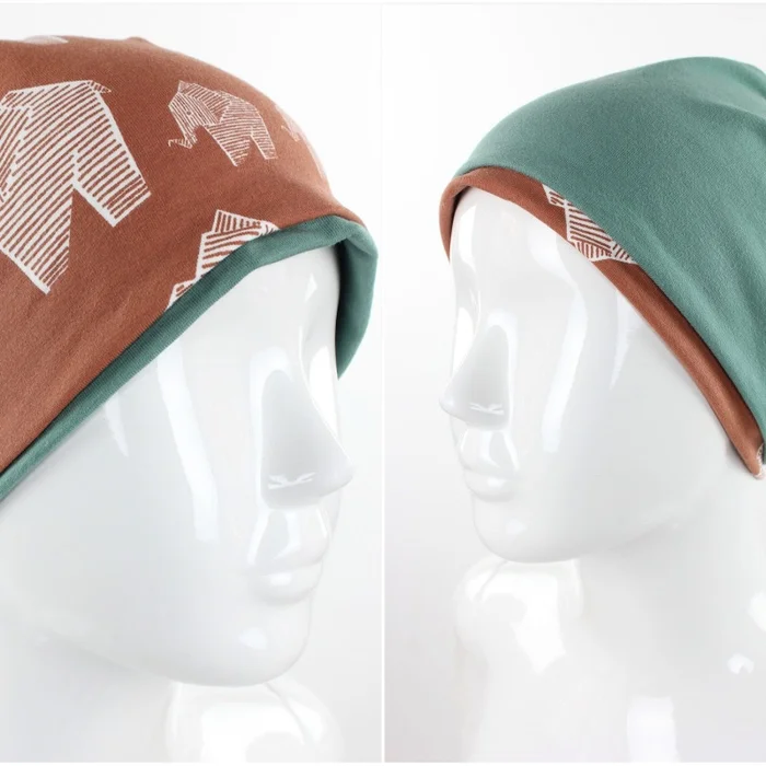 Beanie für Kinder zum Wenden Elefanten und mintgrün BIO-STOFFE