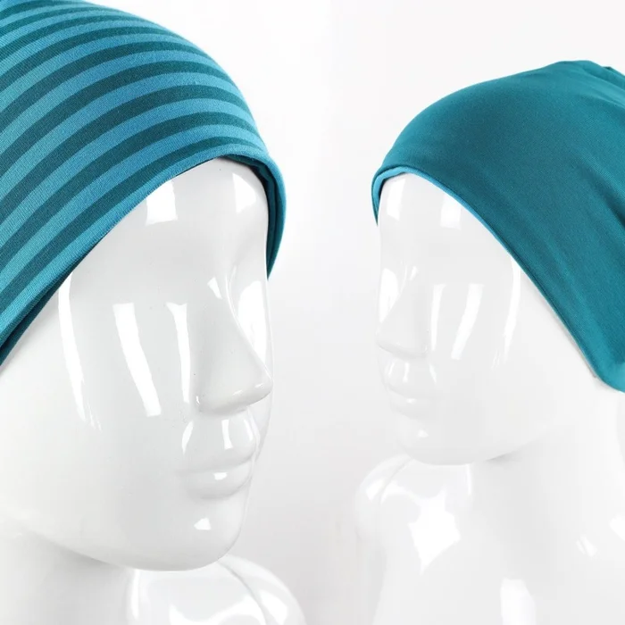 Beanie für Kinder zum Wenden petrol gestreift