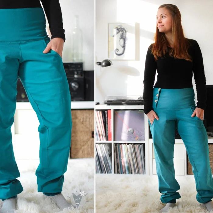 bequeme Jeans, vorteilhaft geschnittene Hose, Jeanshose mit maximaler Bewegungsfreiheit, mit Holzknopfverschluss