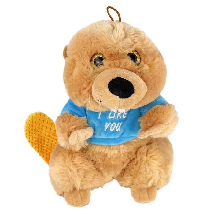 Biber Stofftier beige mit Hoodie blau – ca. 30 cm