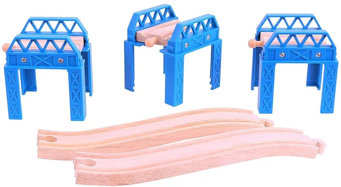Bigjigs Holzeisenbahn Brückenteile und Schienen – 5-teilig