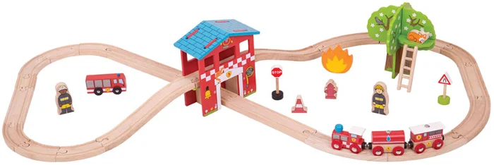 Bigjigs Holzeisenbahn Feuerwache Set – 39-teilig