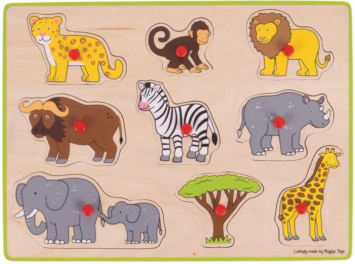 Bigjigs Holzknopfpuzzle Safari – 9 Teile