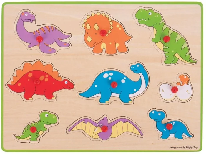 Bigjigs Houten Noppenpuzzel Dino’s, 9dlg.