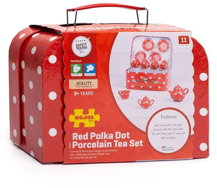 Bigjigs Rot gepunktetes Porzellan-Teeset