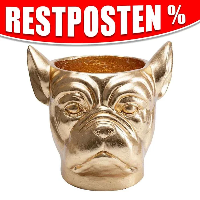Blumentopf Hund „Deko Bulldogge“ Gold – ca. 37 cm