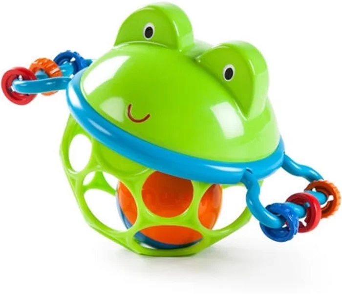 Bright Starts, Oball Jingle & Shake Pal, Frosch Greifball mit Glockenball, Greifring und Schiebekugeln im flexiblen, leicht greifbaren Design