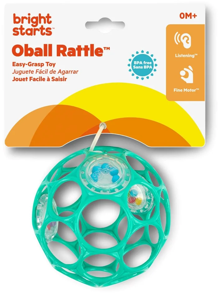 Bright Starts, Oball Rattle, Türkis – Flexibles und leicht Greifbares Design, für Kinder jeden Alters