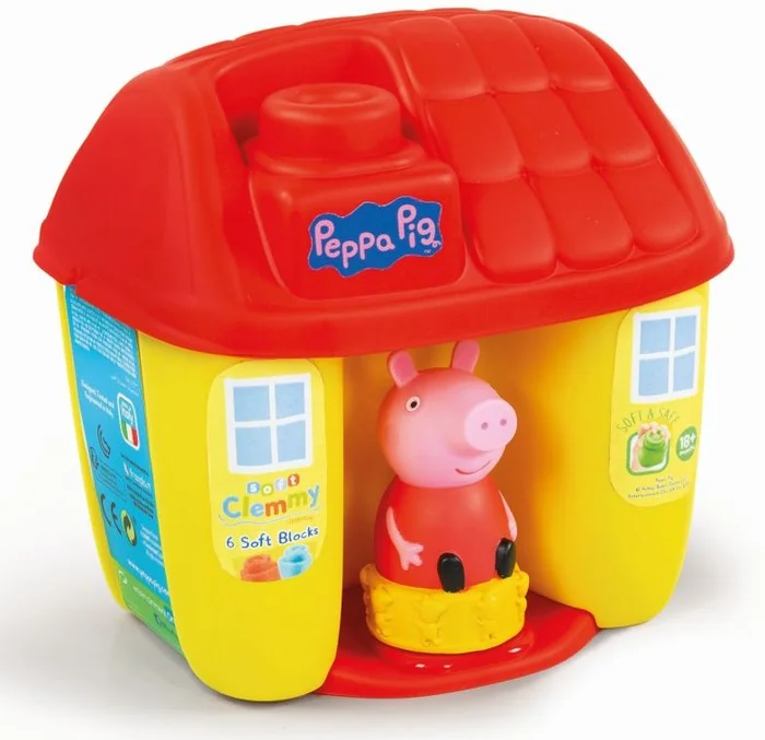 Clementoni – 17346 – Soft Clemmy Eimer Peppa Wutz Kindheitsspiel Made in Italy Weiche Bausteine – Spielzeug für Kinder 18 – 36 Monate, Mehrfarbig