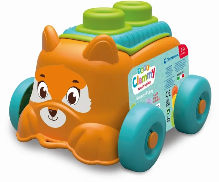 Clementoni Baby – Clemmy Sensory Puppy Oranje met Soft Blokken, 5dlg.