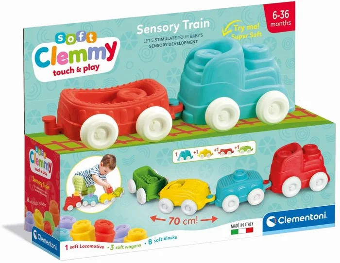 Clementoni Baby – Clemmy Sensory Trein met Soft Blokken, 12dlg.