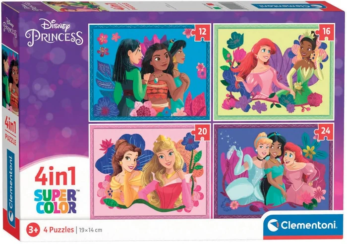 Clementoni disney princess 4 in 1 puzzel 12, 16, 20, 24 stukjes