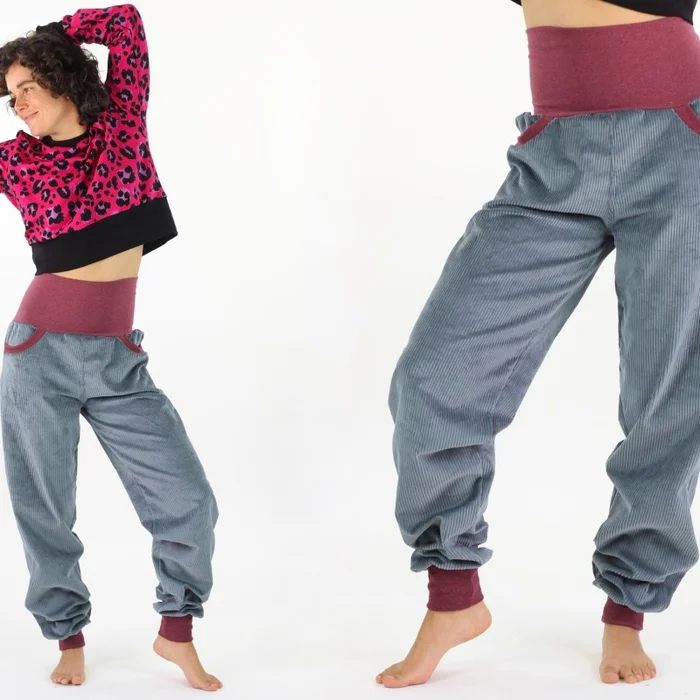 Cordhose graublau mit beere Bündchen unisex