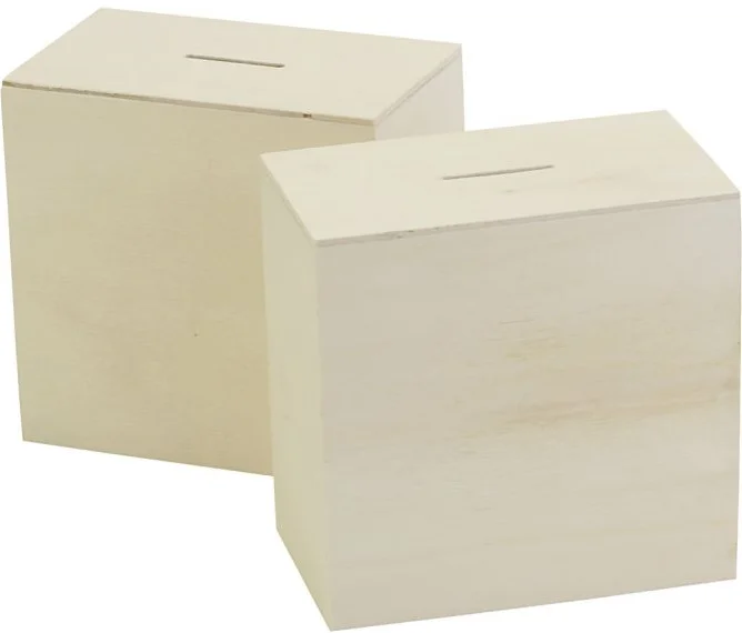 Creativ Company CC Houten Spaarpot 10x10x6 cm, Per stuk