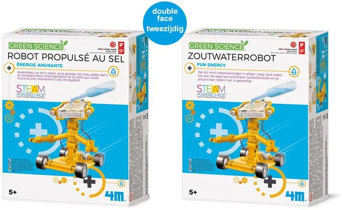 DAM 4M Kidzlabs GREEN SCIENCE: SALT WATER POWER ROBOT / F R A N S T A L I G E PACKAGE, enthält mechanische Teile, Kohlepapier, Aluminiumpapier, Stoff, Motor, Tropfer, Schrauben, Räder und Ge