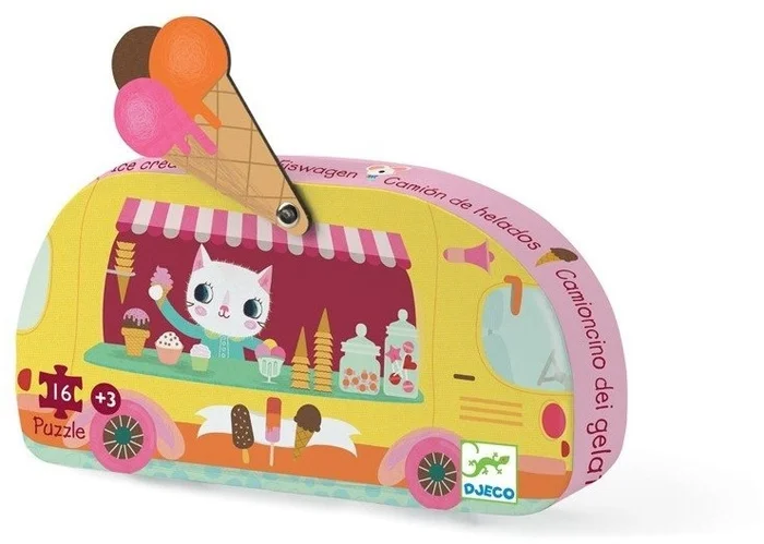 Djeco B01DV6YYKQ Ice Cream Truck Mini Stichsäge Puzzle Silhouette, gelb, 1000