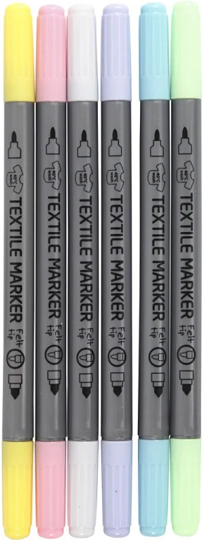 Dubbelzijdige Textielstiften – Felle Kleuren, 6st.