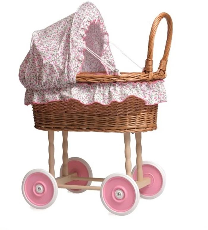 Egmont Toys Puppenwagen Schilfrohr 44x27x58 cm mit geblümtem Verdeck