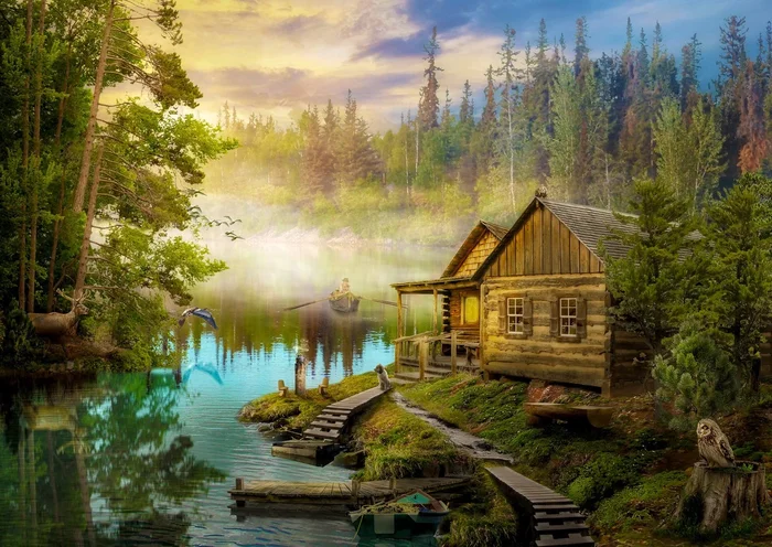 Enjoy Puzzle A Log Cabin on the River – 1000 Teile
