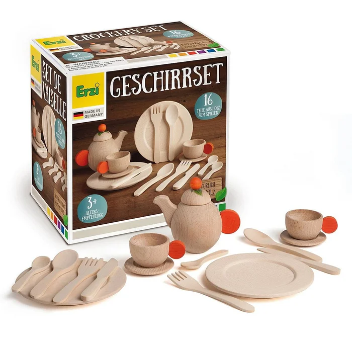 Erzi 16-teiliges Geschirrset – Natur – Kaufladenzubehör
