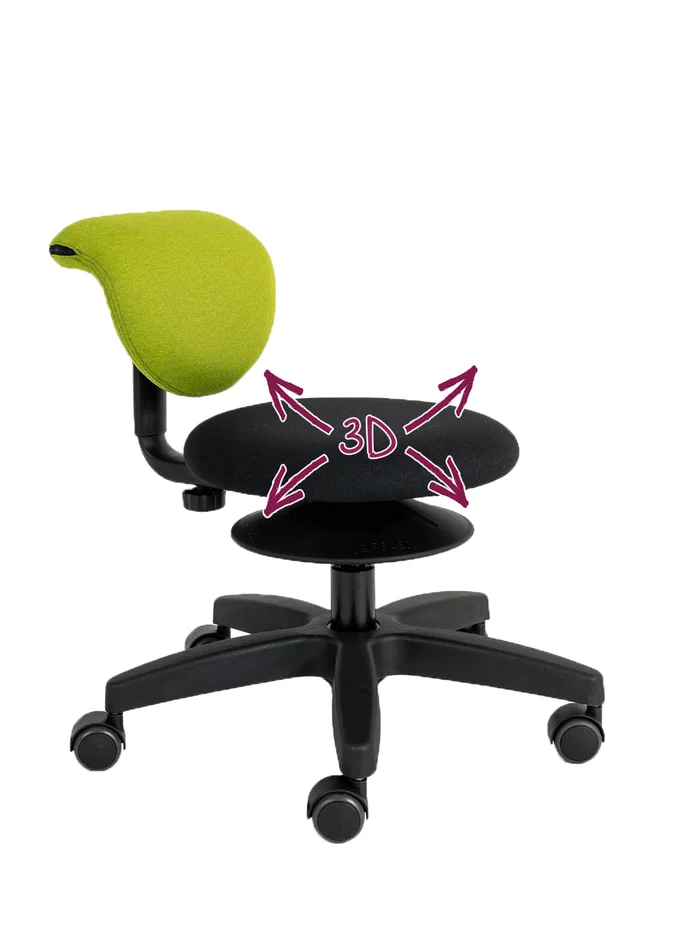 Erzieherhocker smoover mini 32 cm 3D-Mechanik (Wackelfunktion) Ø, Sitzhöhe 32 – 38 cm mit Kunstlederbezug