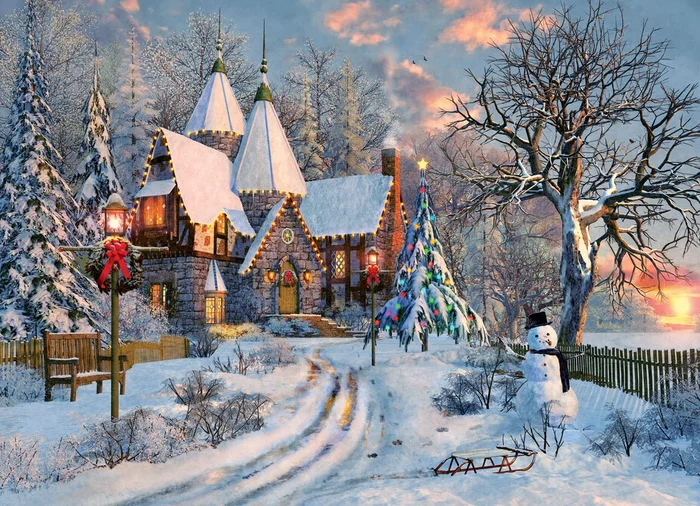 Eurographics puzzle Dominic Davison: Landhaus zu Weihnachten – 1000 Teile