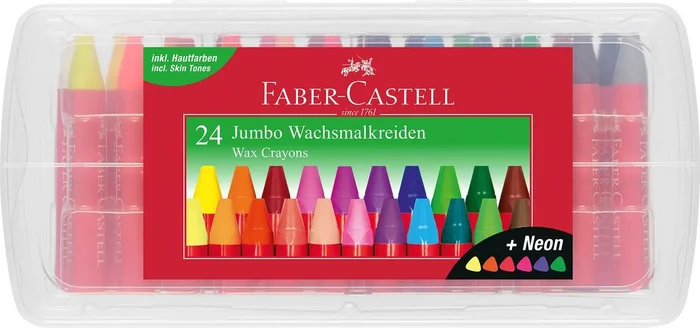 Faber-Castell Jumbo Wachsmalkreide Dreikant, 24er Kunststoffbox