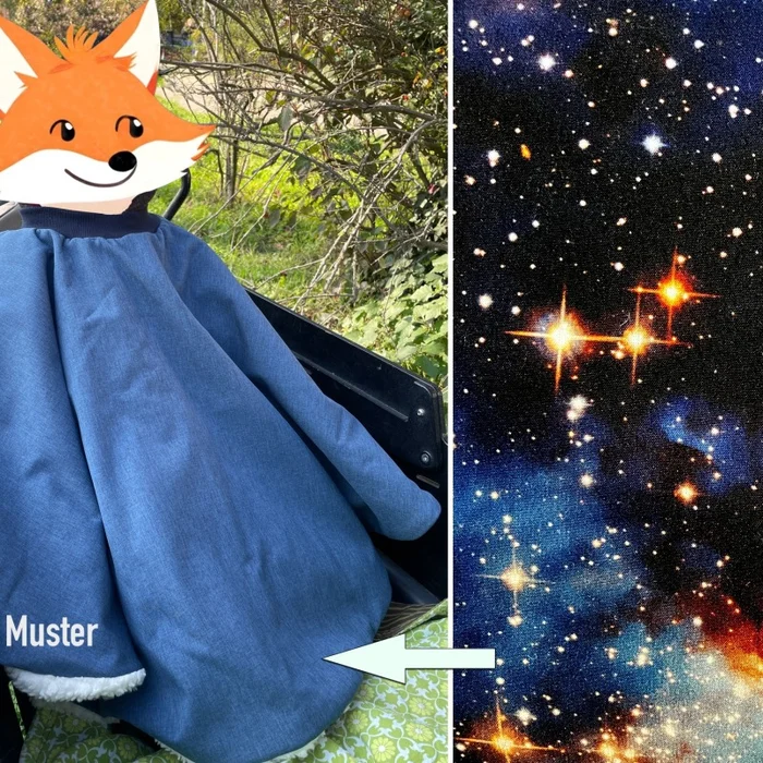 Fahrradponcho für Kinder BLUE GALAXY aus Softshell und Teddystoff