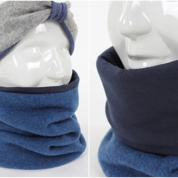 Fleece-Loopschal zum Wenden blau und marineblau