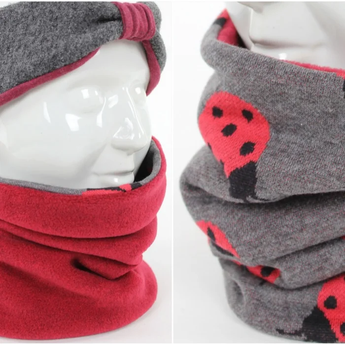 Fleece-Loopschal zum Wenden rot und Marienkäfer