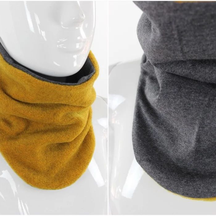 Fleece-Schlupfschal zum Wenden gelb und anthrazit