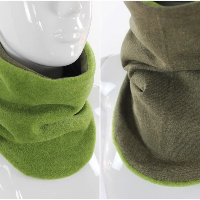 Fleece-Schlupfschal zum Wenden grün und olivgrün