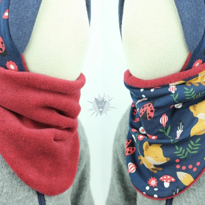 Fleece-Schlupfschal zum Wenden, rot meliert/Füchse & Marienkäfer, kuschelweich, wärmespeichernd und wasserabweisend