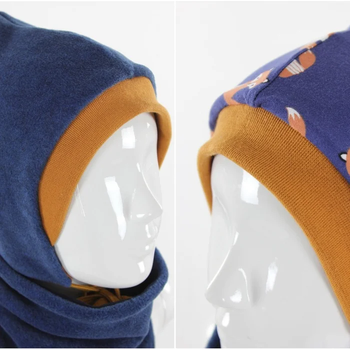 Fleecemütze für Kinder blau mit Füchsen