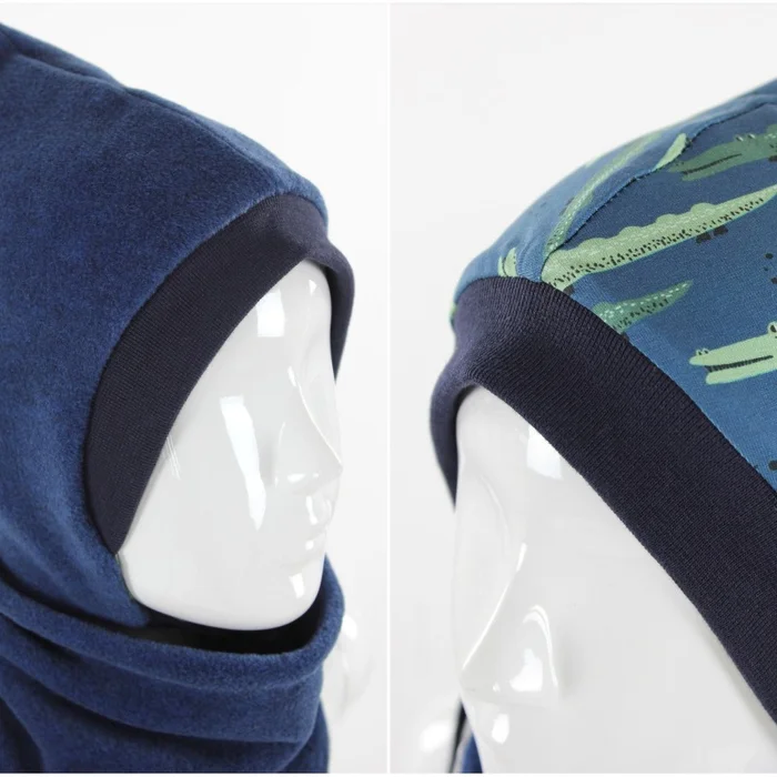 Fleecemütze für Kinder blau mit Krokodilen