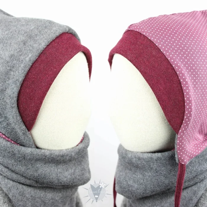 Fleecemütze für Kinder grau mit rosa Punkten