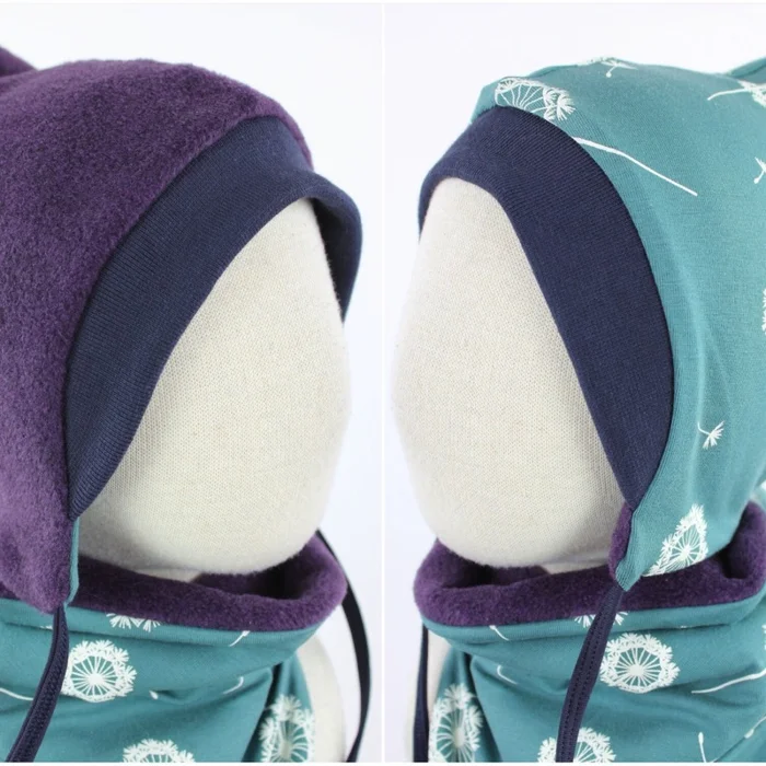 Fleecemütze für Kinder lila mit Pusteblumen