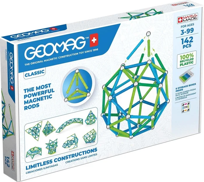 Geomag 274 Classic-93 Teile-Magnetisches Konstruktionsspielzeug für Kinder-Green Line-Lernspiel aus 100% Recyclingkunststoff